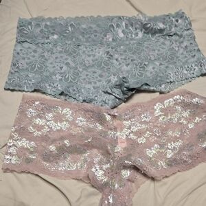 Victoria's Secret Lace Boyshorts in Dusty Blue and Blush Pink New Xl